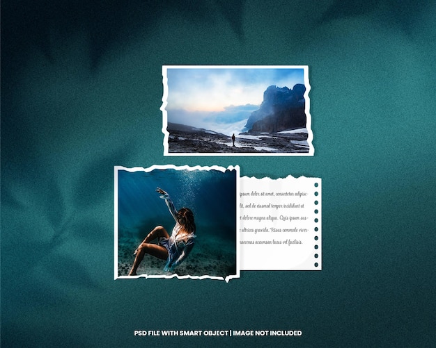 Torn frame polaroid mockup with ripped effect premium psd