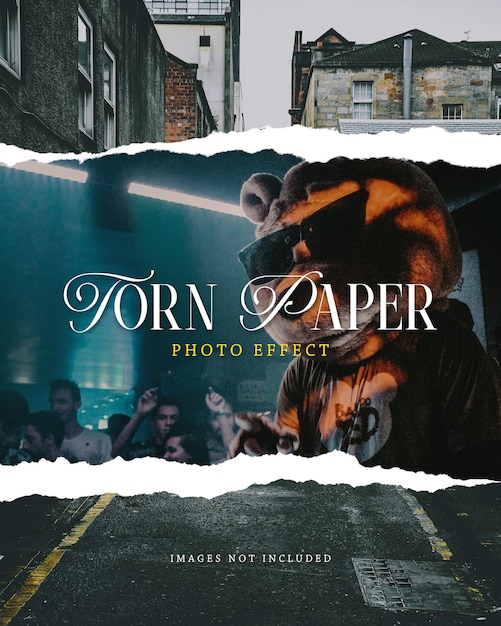 Torn paper effect photo collage psd