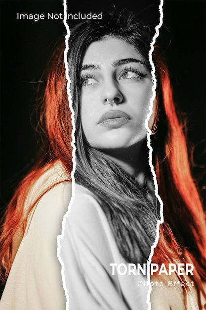 Torn paper photo effect on womans portrait