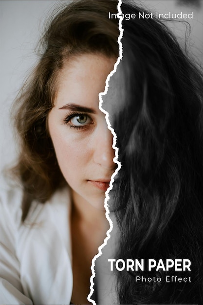 Torn paper photo effect on womans portrait