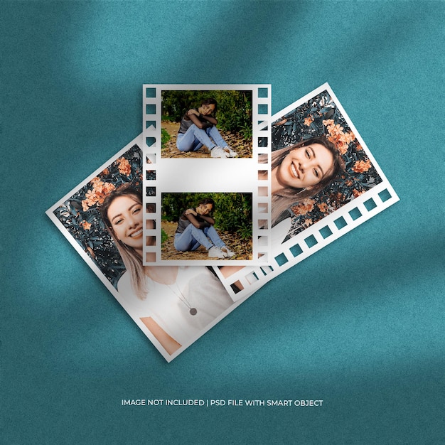 Travel photo frame set mockup and film paper