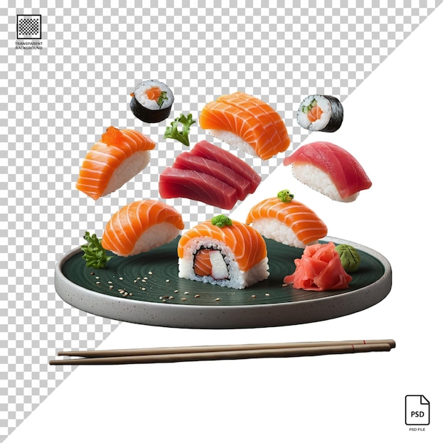 Tray of sushi isolated on transparent background psd