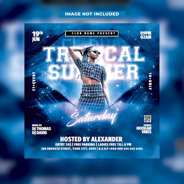 Tropical summer saturday night party flyer
