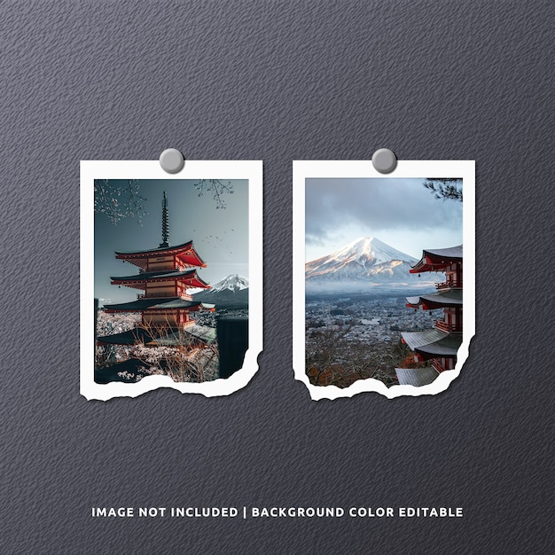 Twin portrait torn paper frame photo mockup