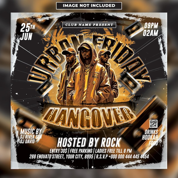 Urban friday hangover music event flyer template