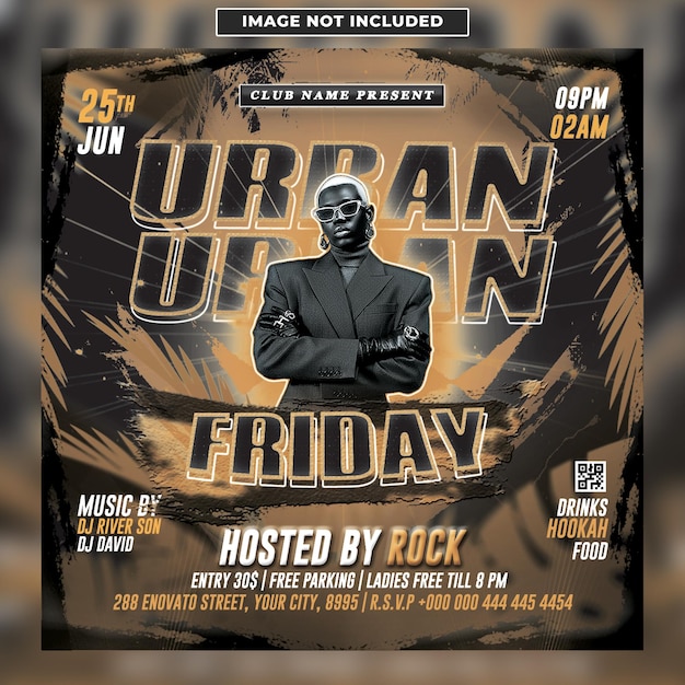 Urban friday night club party event flyer template