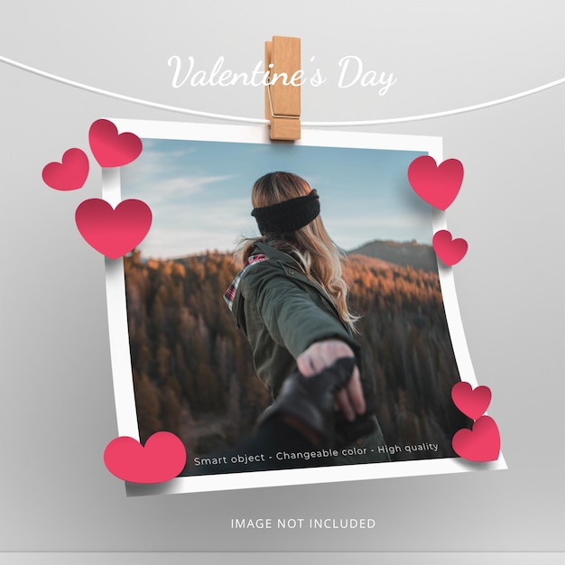 Valentine39s day photo frame mockup or social media post