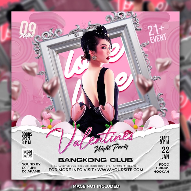 Valentines day party flyer social media post and web banner