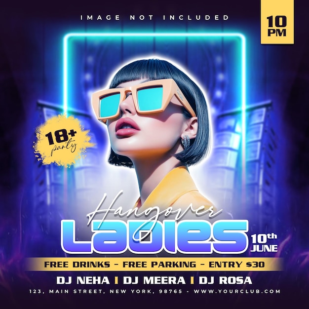 Vibrant neon ladies night club party event promotional flyer