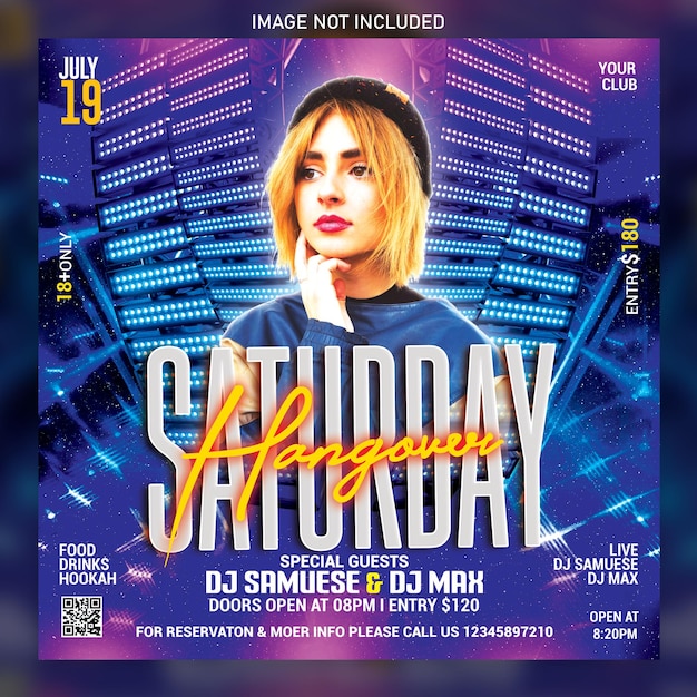 Vibrant saturday night party event flyer psd