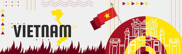 Vietnam flag and map national day or independence day design for vietnamese celebration modern retro banner design vector illustration