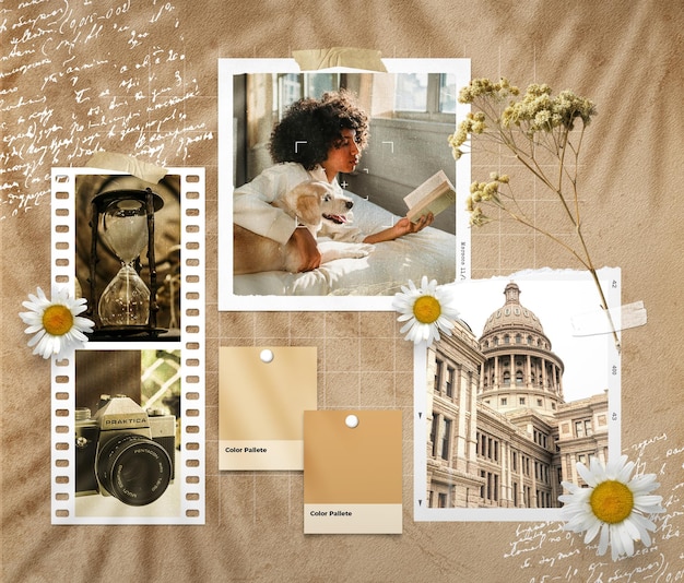 Vintage aesthetic scrapbook moodboard mockup psd