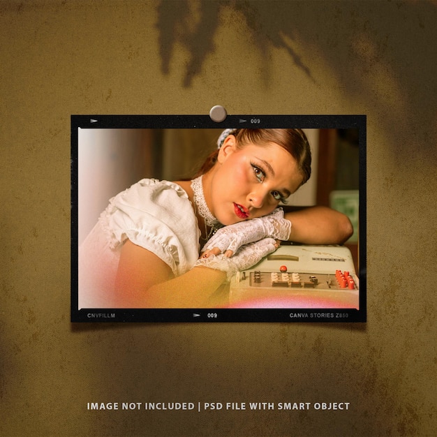 Vintage landscape photo paper filmstrip frame mockup