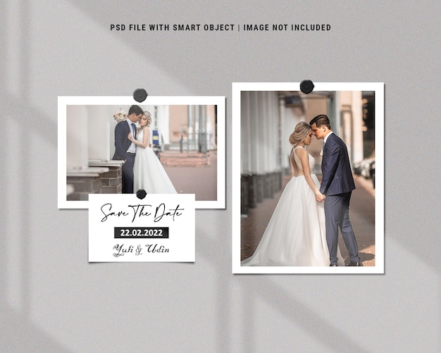 Wedding photo frame set moodboard mockup premium psd
