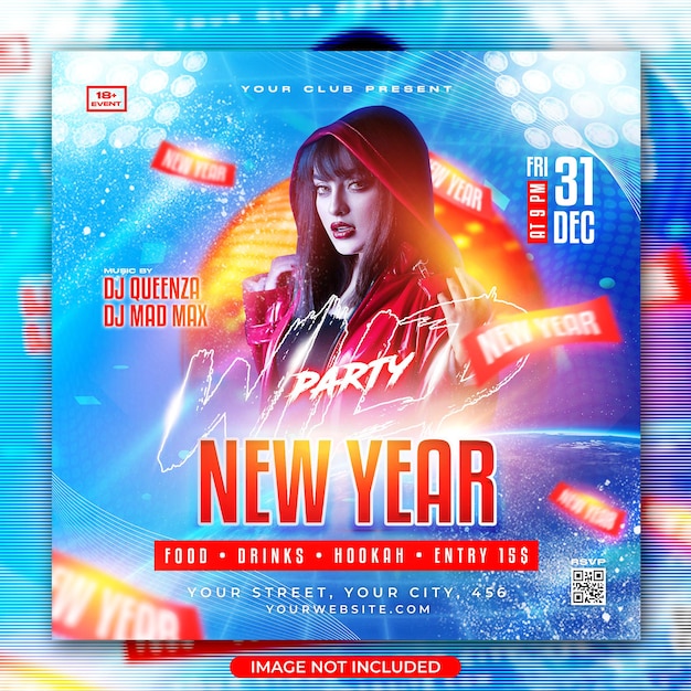Wild party new year social media post template and flyer