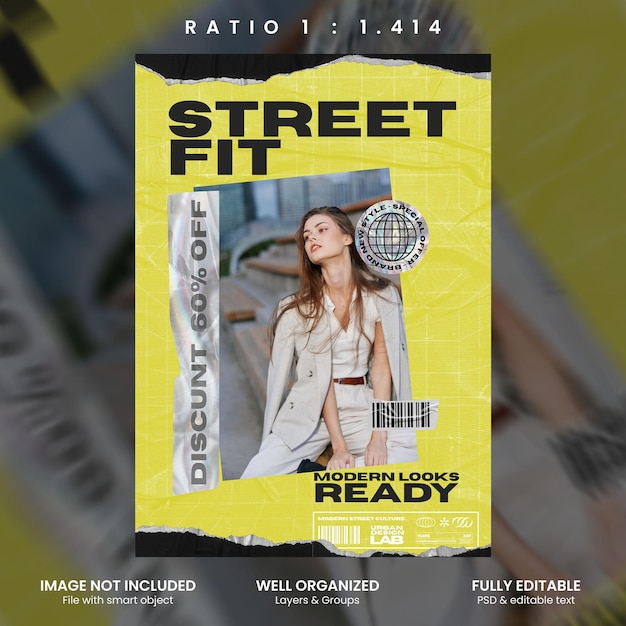 Yellow and black urban tech streetwear fashion a4 flyer template