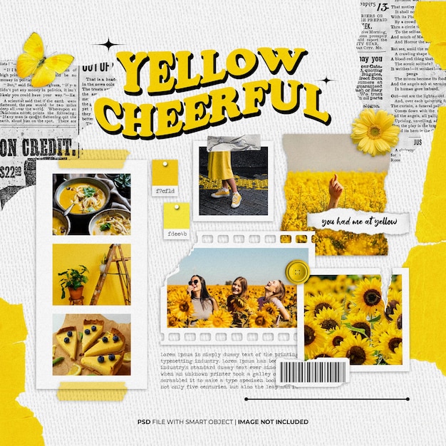 Yellow cheerful photo frame set moodboard mockup