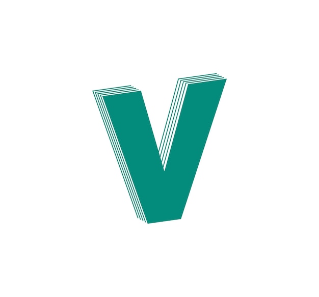 3d linear modern logo of letter v. Number in the form of a line strip. Linear abstract design