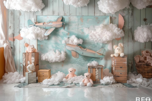 A picture of a plane with a plane and a plane on the wall