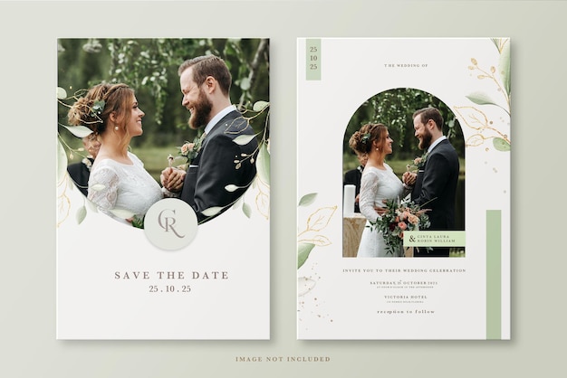 A wedding invitation with greenery