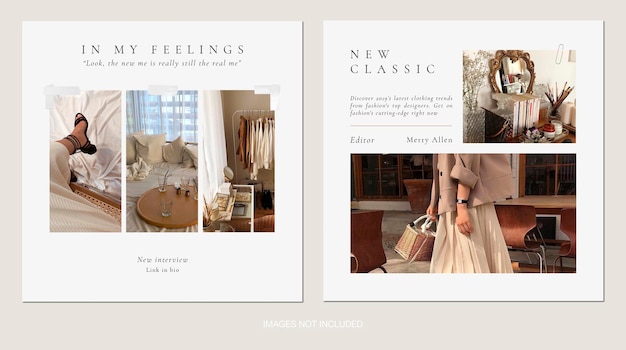 Aesthetic elegant instagram posts stories templates beige white neutral colors for online shop psd