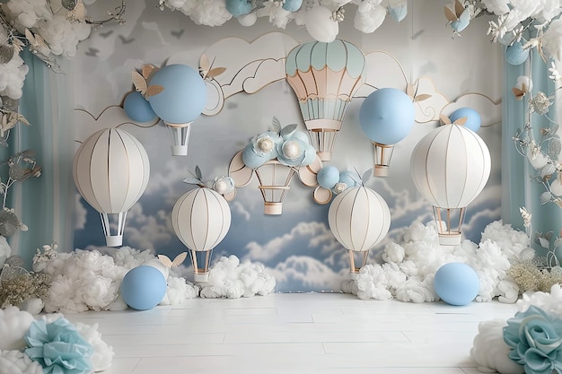 Balloons in the sky with clouds