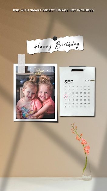 Birthday greeting with photos and calendar