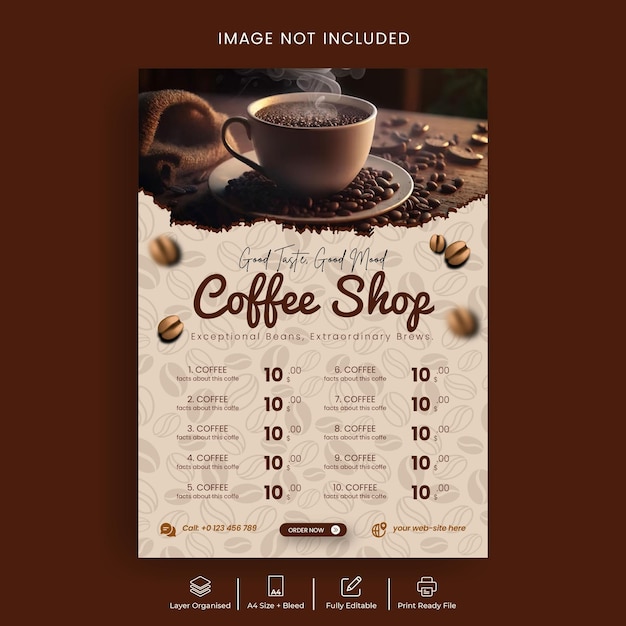 Coffee price menu and drink menu template design