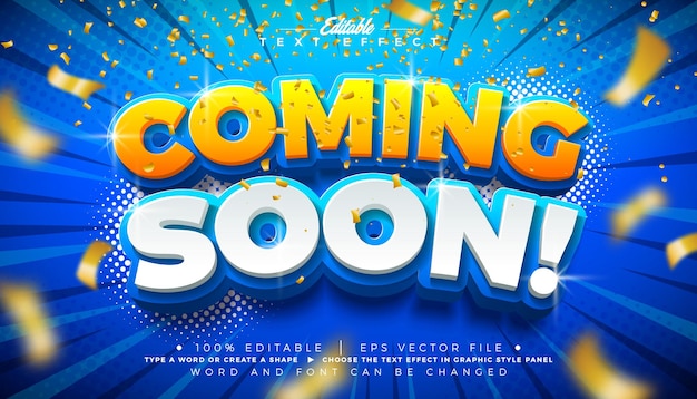 Coming soon editable text effect design vector graphic style with 3d yellow and white typography