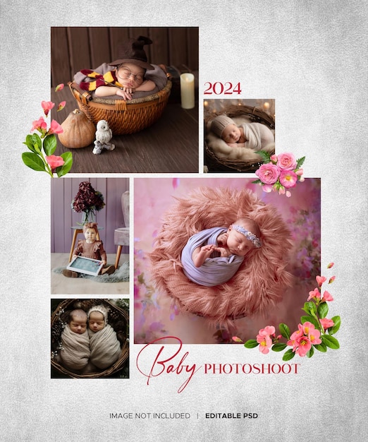 Cute baby photo collage design template