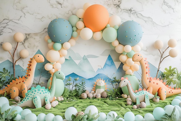 Dinosaur birthday party decorated easter background