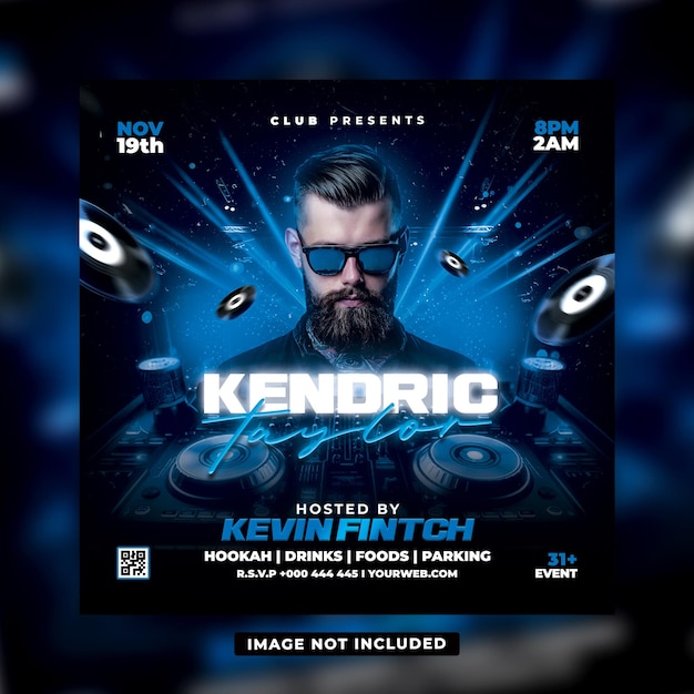 Dj night club party flyer template or instagram post banner designs