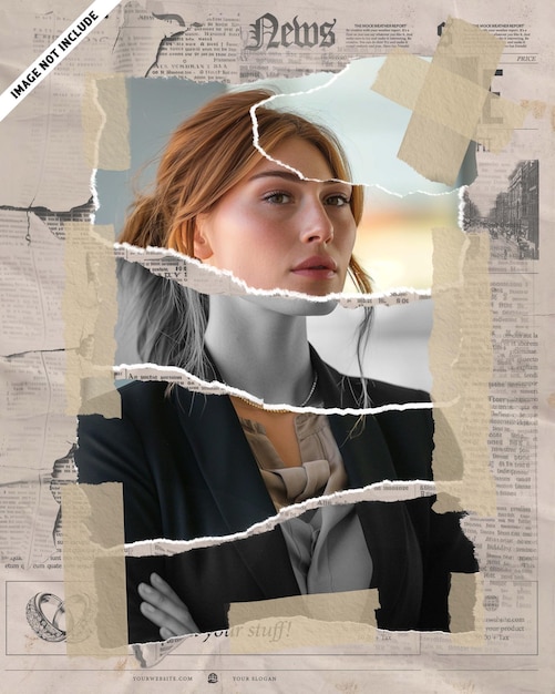 Fragmented portrait of a professional woman on a vintage newspaper background