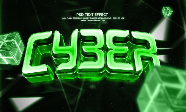 Glowing cyber 3d text effect template