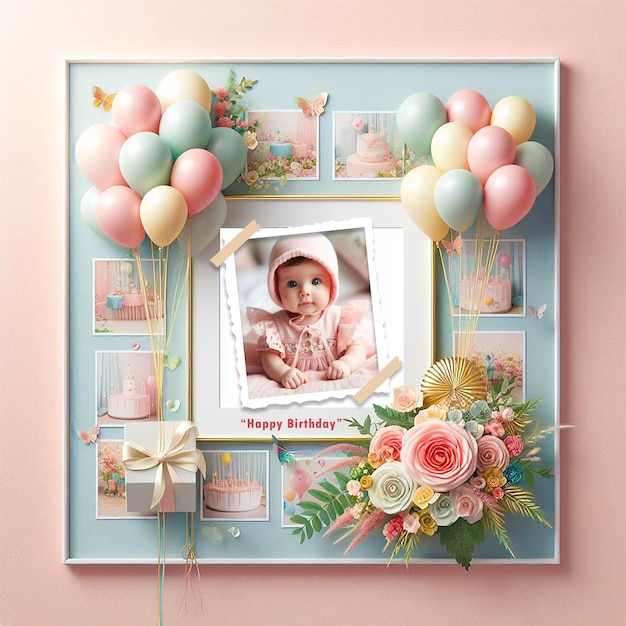 Happy birthday banner design for social media post template birthday collage template