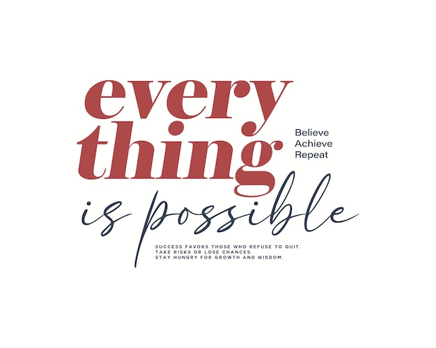 Inspirational typography quote everything is possible believe achieve repeat
