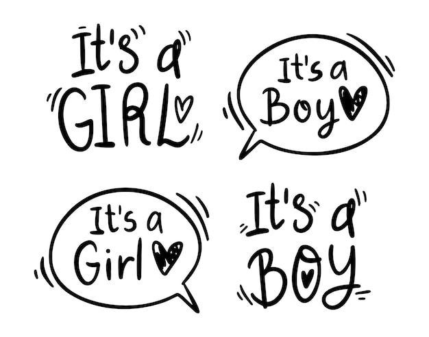 Its a boy its a girl lettering for cards children albums gender parties its a boy its a girl handwritten doodle lettering phrase