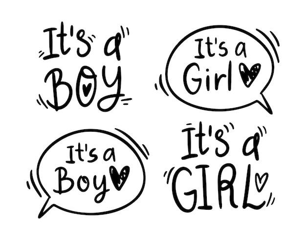 Its a boy its a girl lettering for cards children albums gender parties its a boy its a girl handwritten doodle lettering phrase