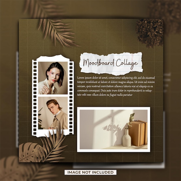 Moodboard polaroid photo paper frame mockup