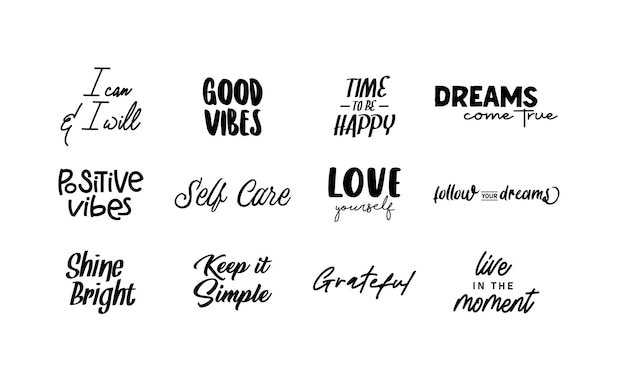 Motivational quotes set of positive vibes messages love yourself be grateful live the moment