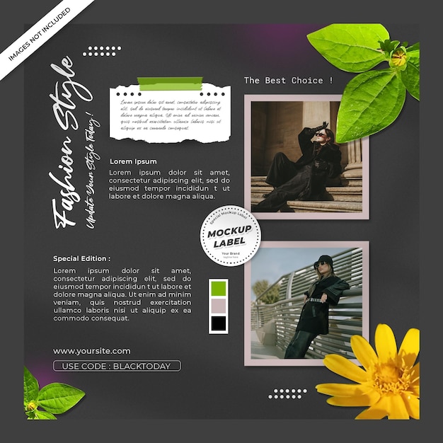 Photo frame mockup mood board fashion style for design portfolio social media