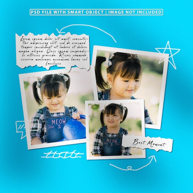 Photo frame set mockup with hand drawn ornament