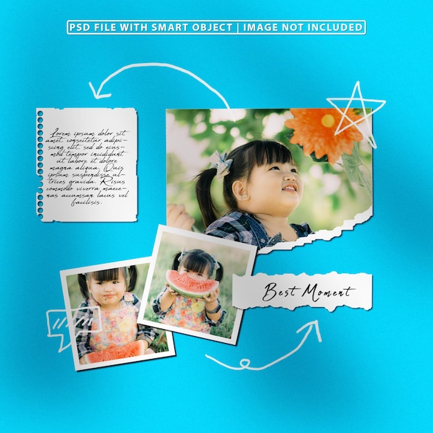 Photo frame set mockup with hand drawn ornament