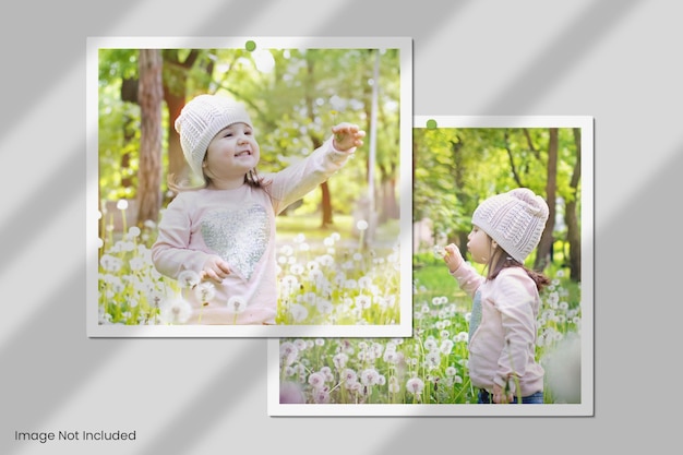 Polaroid photo frame mockup with shadow overlay