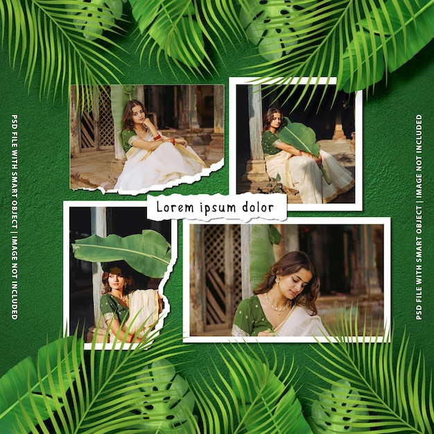 Realistic and minimalist moodboard polaroid torn photo paper mockup premium psd