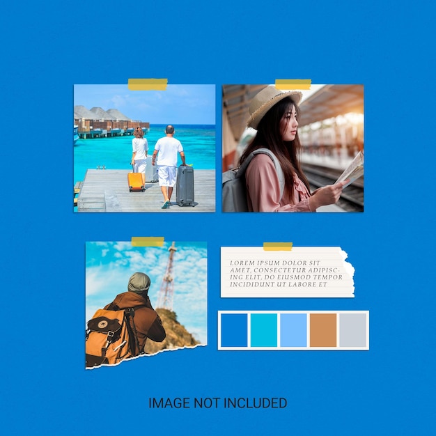 Realistic and simple travel moodboard photo frame mockup