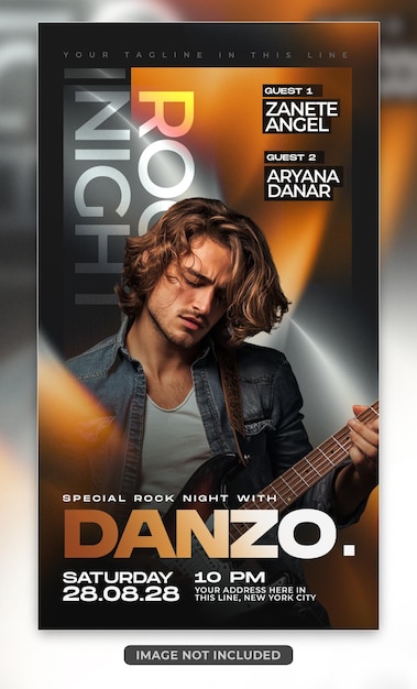 Rock night music event vertical poster template