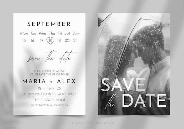 Save the date wedding card template with space for photo