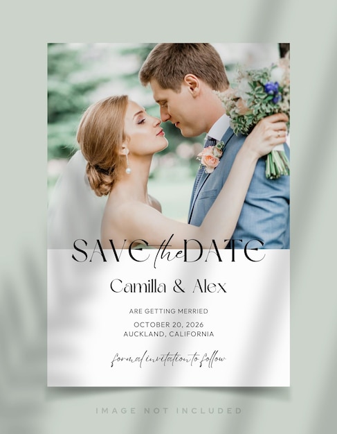 Save the date wedding card template with space for photo