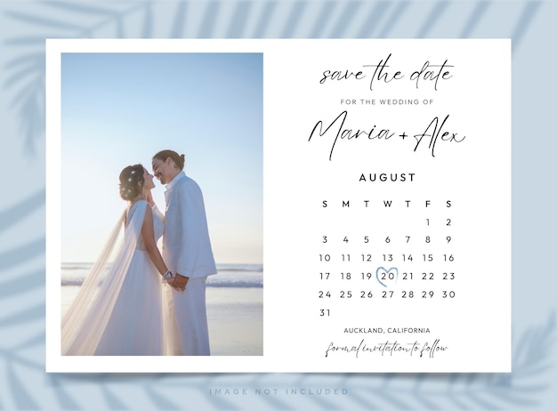 Save the date wedding card template with space for photo
